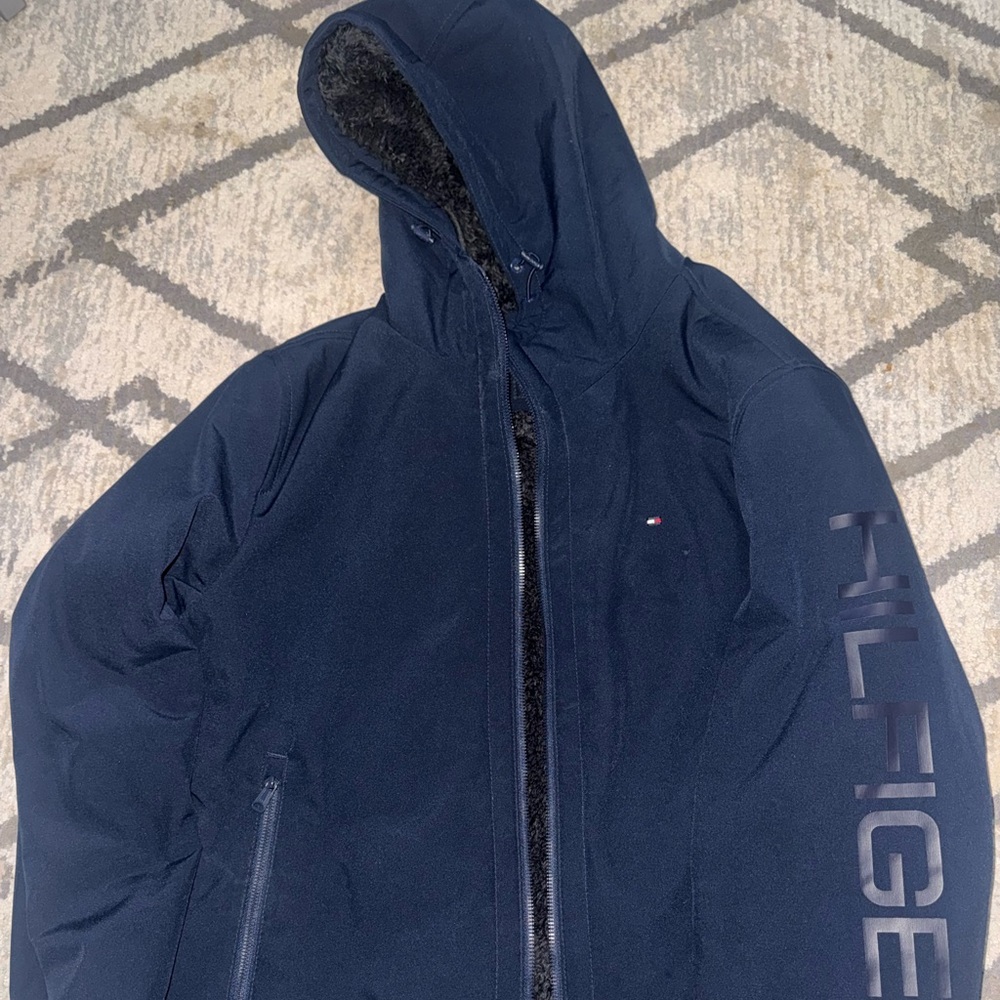 Tommy Hilfiger Men's Navy Blue Mid-weight Sherpa Bomber Style Jacket - Size L